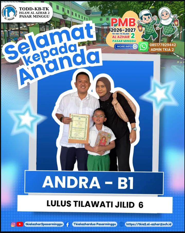 Prestasi Murid TK Islam Al Azhar 2 Andra Lulus Tilawati 6