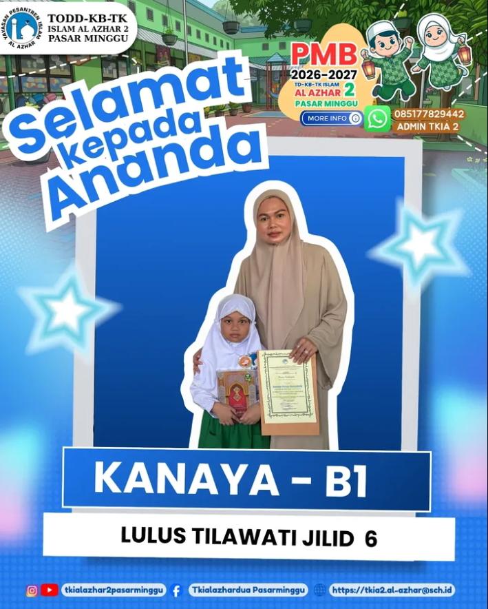 Prestasi Murid TK Islam Al Azhar 2 Kanaya Lulus Tilawati 6